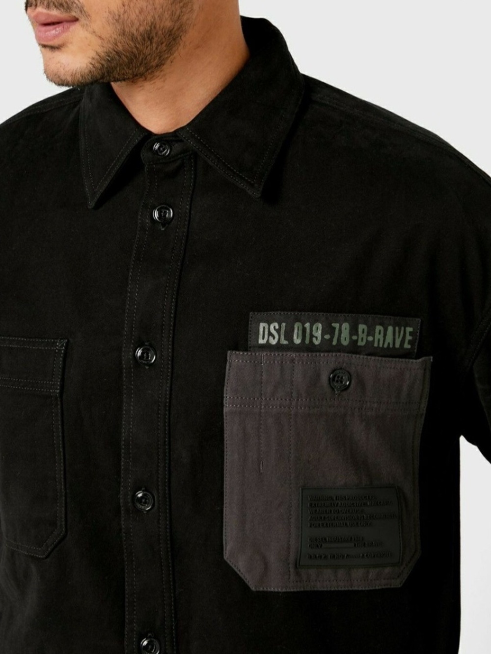 Diesel Men's Black Jacket S-Lebed Military Overshirt Button Jacket